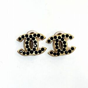 Chanel Vintage GP Coco Mark Black Rhinestone Earring 01A Ja-24727